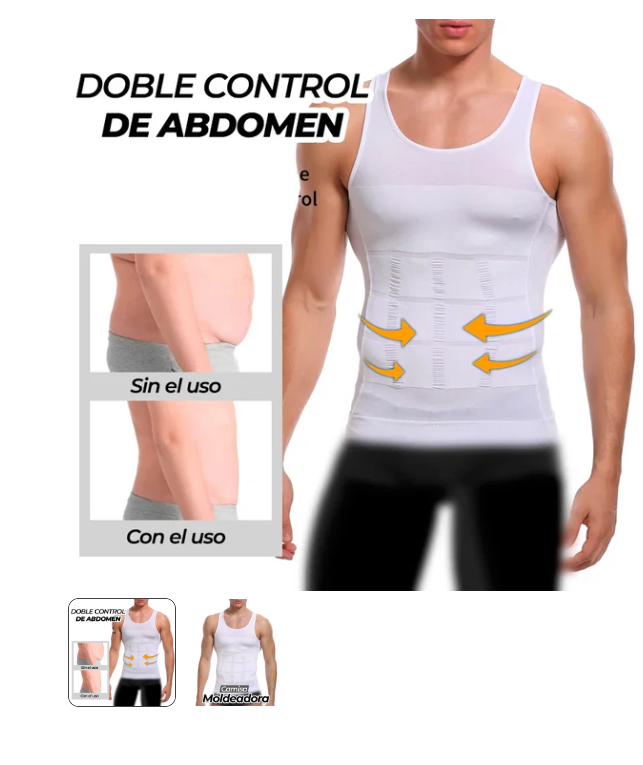 CAMISETA DE COMPRESIÓN ADELGAZANTE HOMBRE, CONTROL DE ABDOMEN Y GINECOMASTIA, CAMBIO EN SEGUNDOS