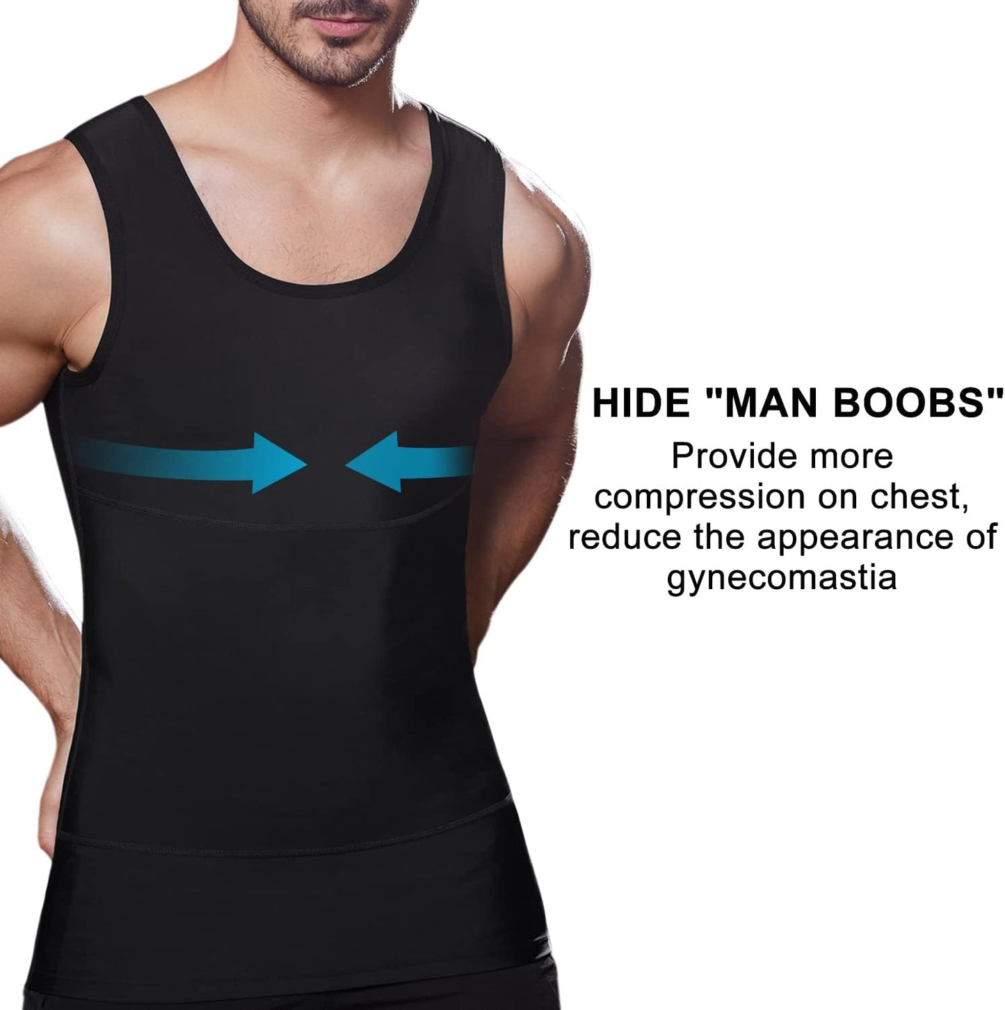 CAMISETA DE COMPRESIÓN ADELGAZANTE HOMBRE, CONTROL DE ABDOMEN Y GINECOMASTIA, CAMBIO EN SEGUNDOS