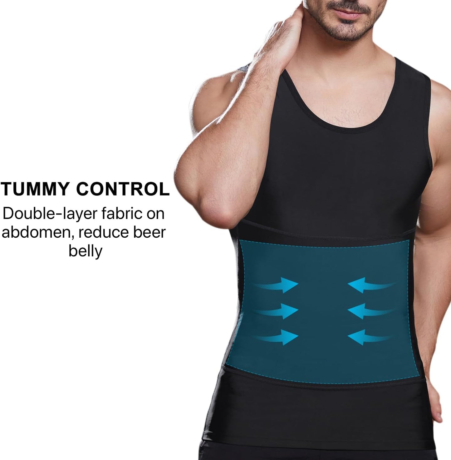 CAMISETA DE COMPRESIÓN ADELGAZANTE HOMBRE, CONTROL DE ABDOMEN Y GINECOMASTIA, CAMBIO EN SEGUNDOS